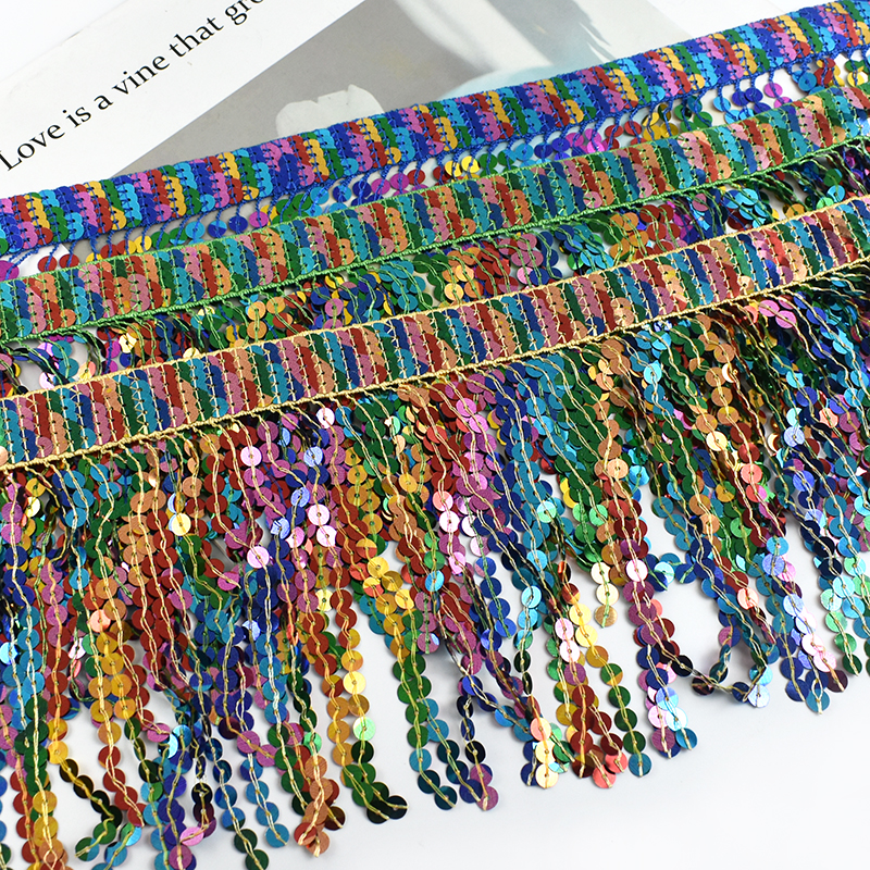 Beaded Trim Fringe - 5/10Yards Sequin Fringe Tassel 16cm Rainbow