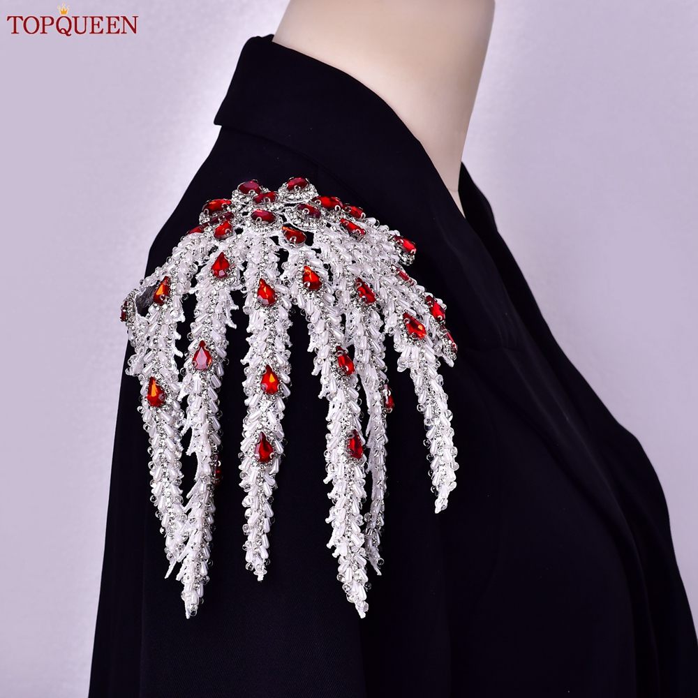 Sew On Rhinestone - TOPQUEEN Hand-sewn Beaded Tassel Applique, Red
