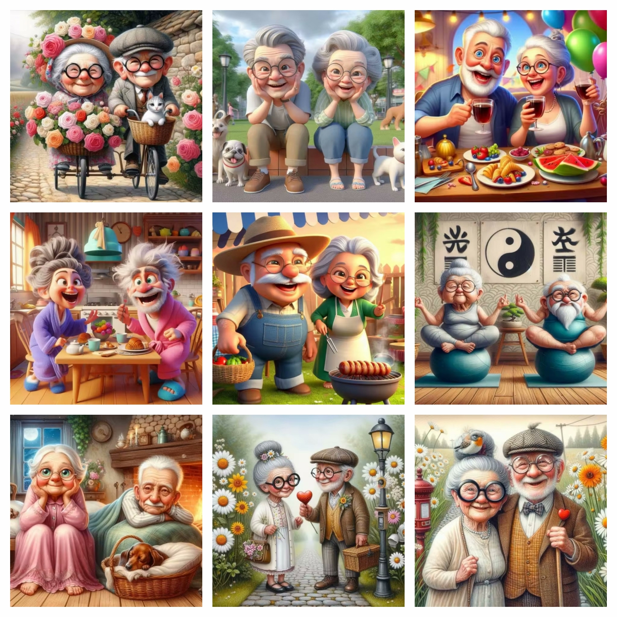 Cartoon Happy Old Couple 5D Fu - Embroidery Embellishments incelemesi ve fiyatı