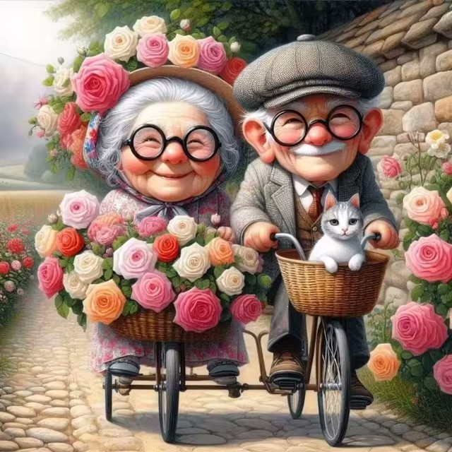 Cartoon Happy Old Couple 5D Fu - Embroidery Embellishments incelemesi ve fiyatı