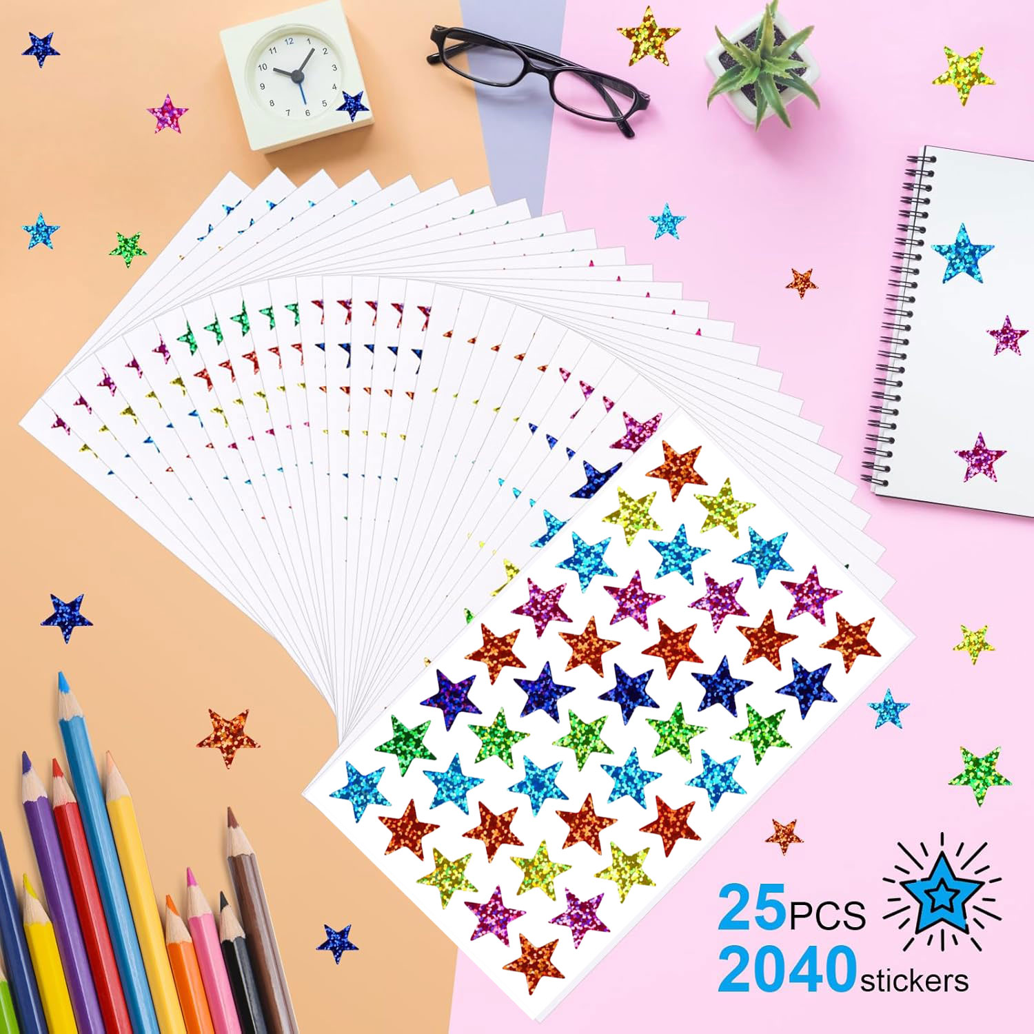 25 sheets Star Stickers 2040pc - Glitter Vinyl Roll incelemesi ve fiyatı