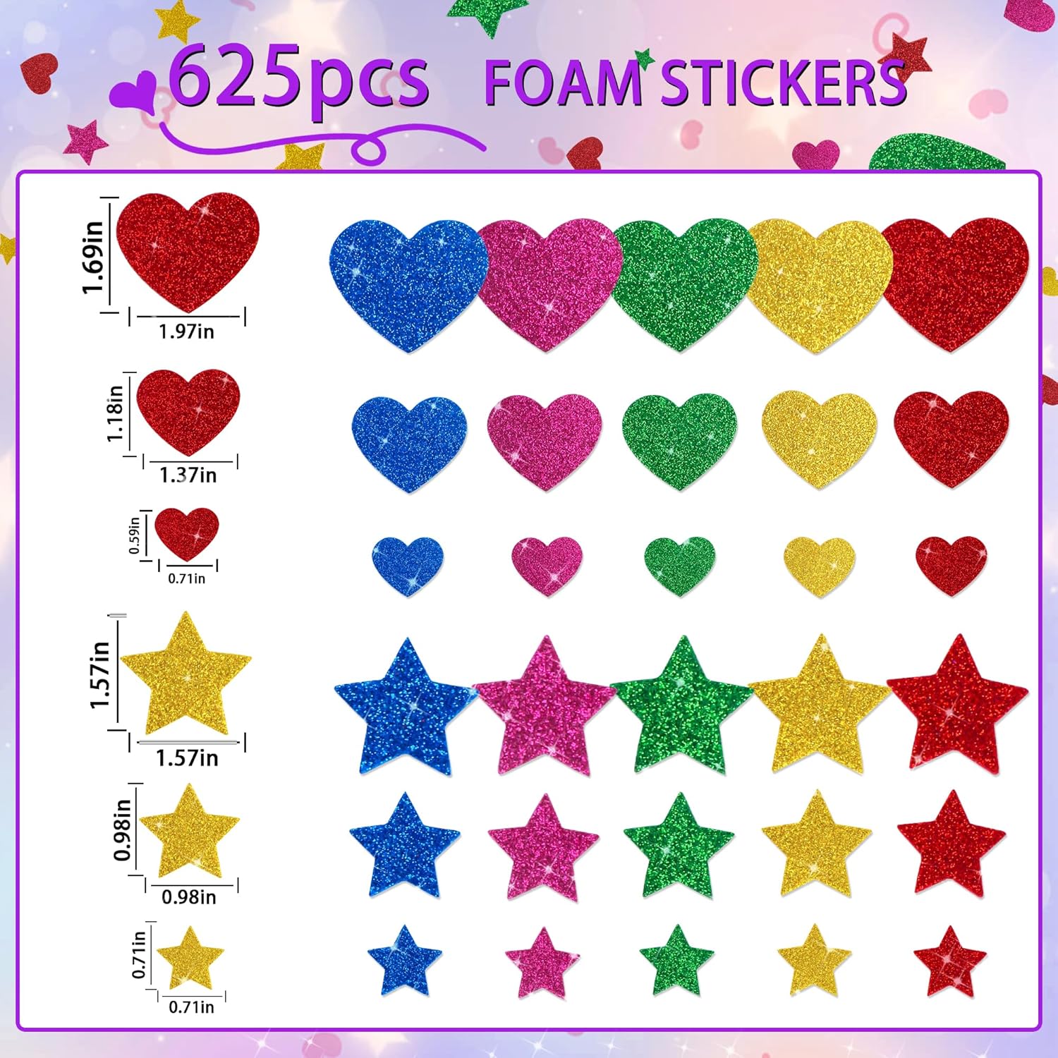 625Pcs Glitter Heart Foam Stic - Glitter Vinyl Roll incelemesi ve fiyatı