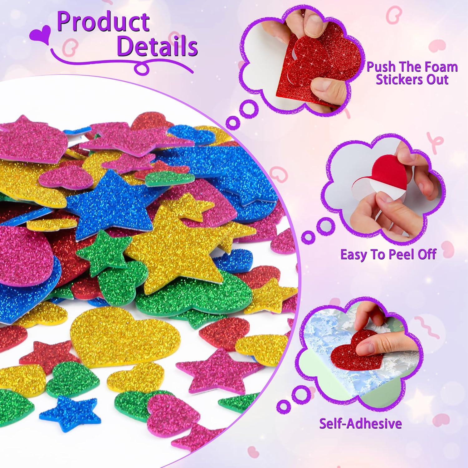 625Pcs Glitter Heart Foam Stic - Glitter Vinyl Roll incelemesi ve fiyatı