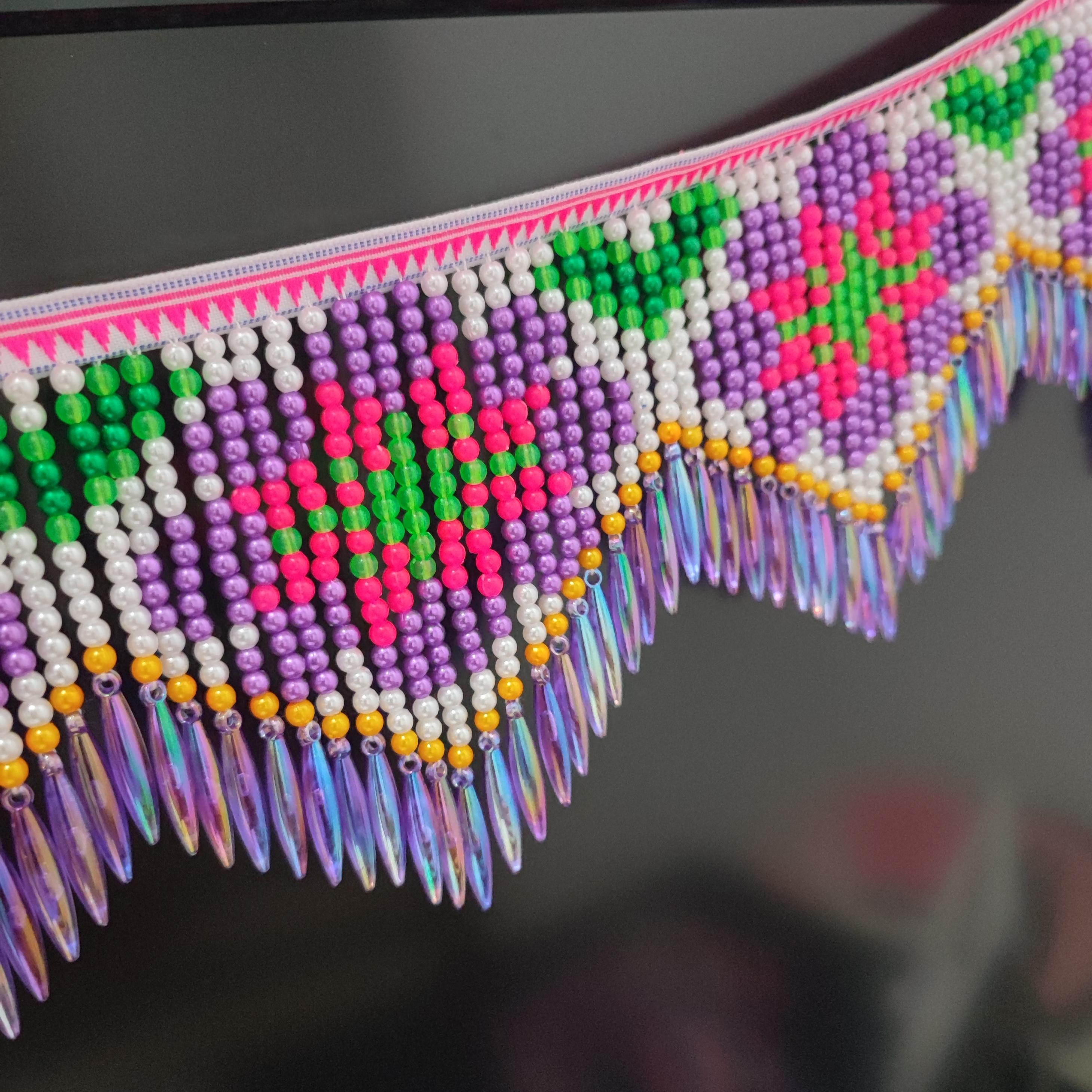 10cm Wide Purple Daisy Pattern - Beaded Trim Fringe incelemesi ve fiyatı