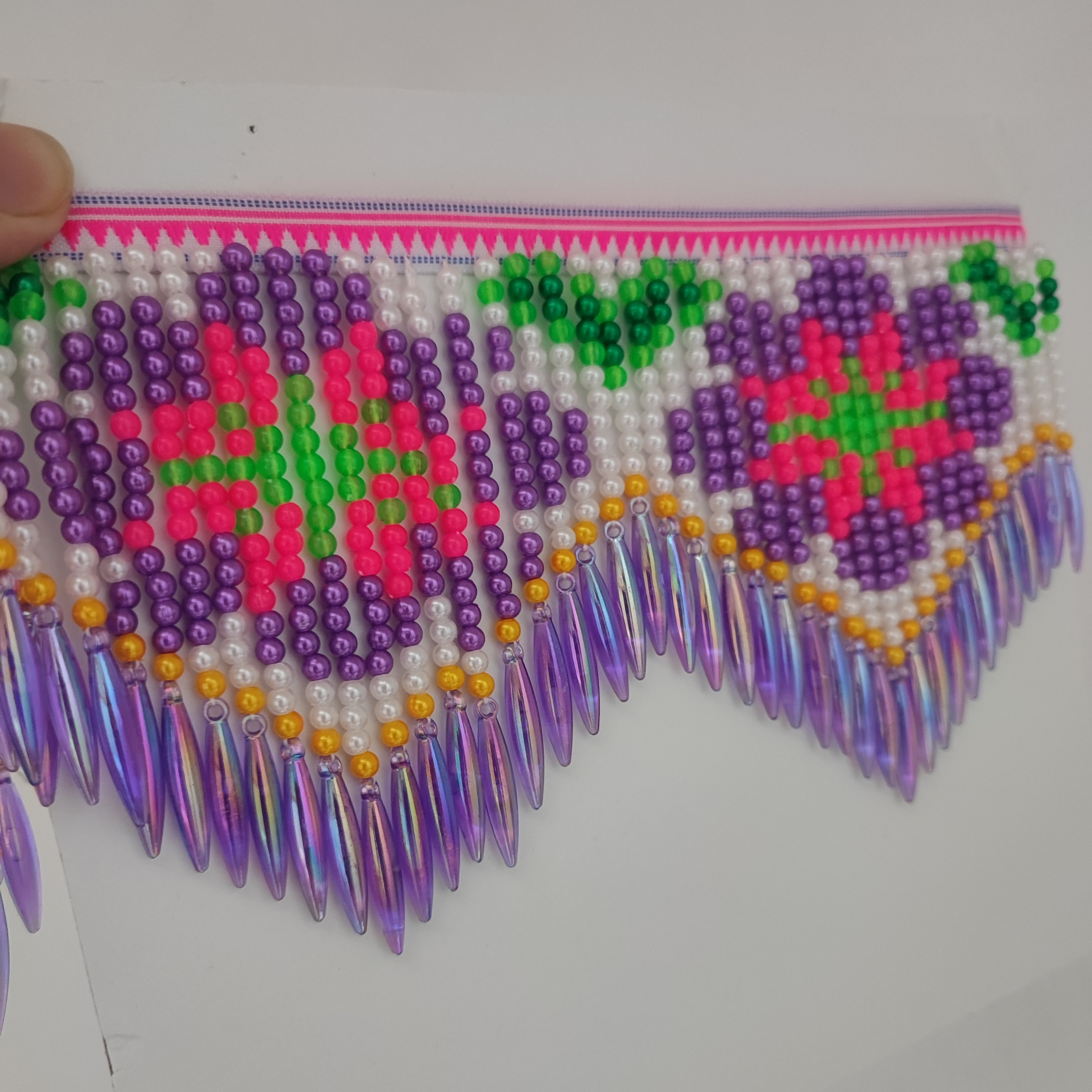 10cm Wide Purple Daisy Pattern - Beaded Trim Fringe incelemesi ve fiyatı