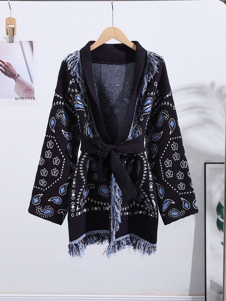 Elegant Print Tassel Cardigan  - Tassel Fringe Trim incelemesi ve fiyatı