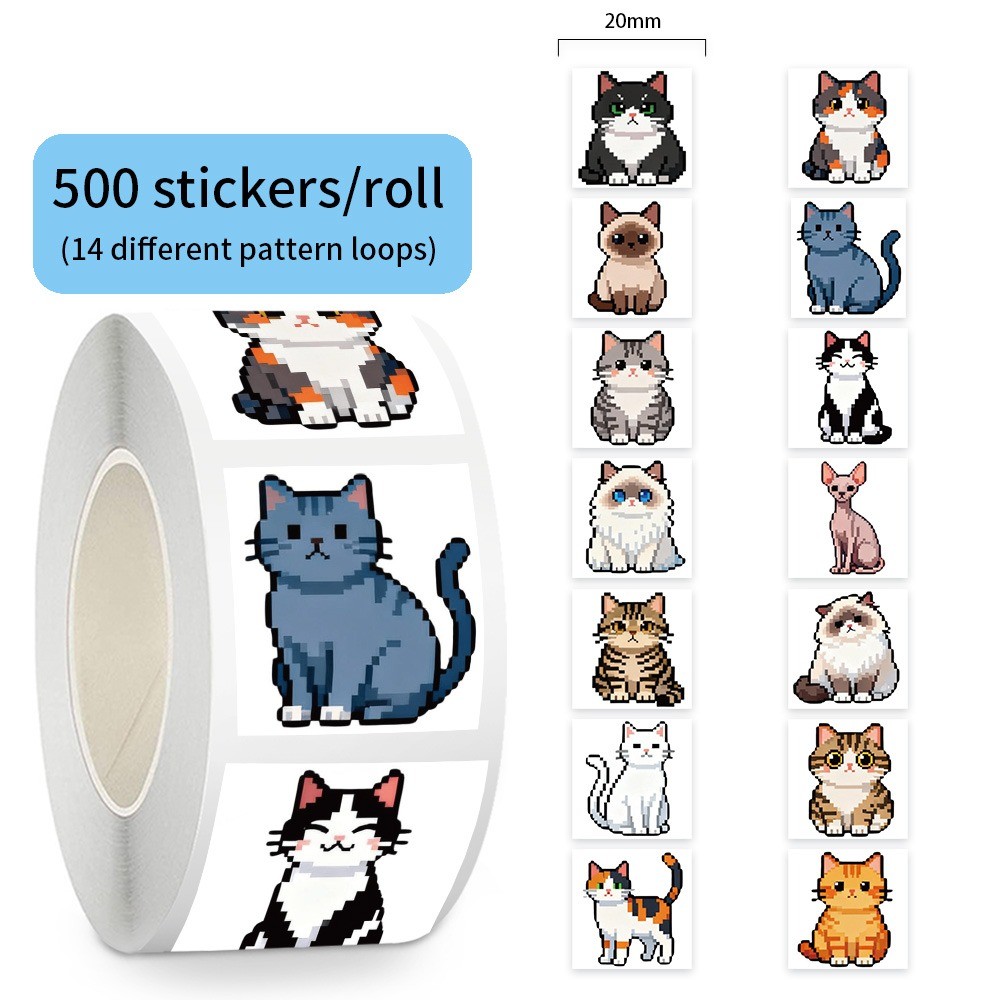 500 Pcs/Roll Cute Pixel Cat St - Craft Embellishment World incelemesi ve fiyatı